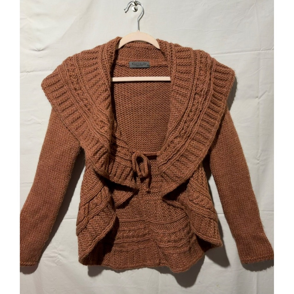Elsamana Italian Wool Alpaca Blend Peplum Cardigan Rust Brown color Size small - Picture 2 of 7